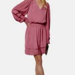 Evereve Shiloh Satin Long Sleeve Mini Dress Womens Size L Dusty Rose